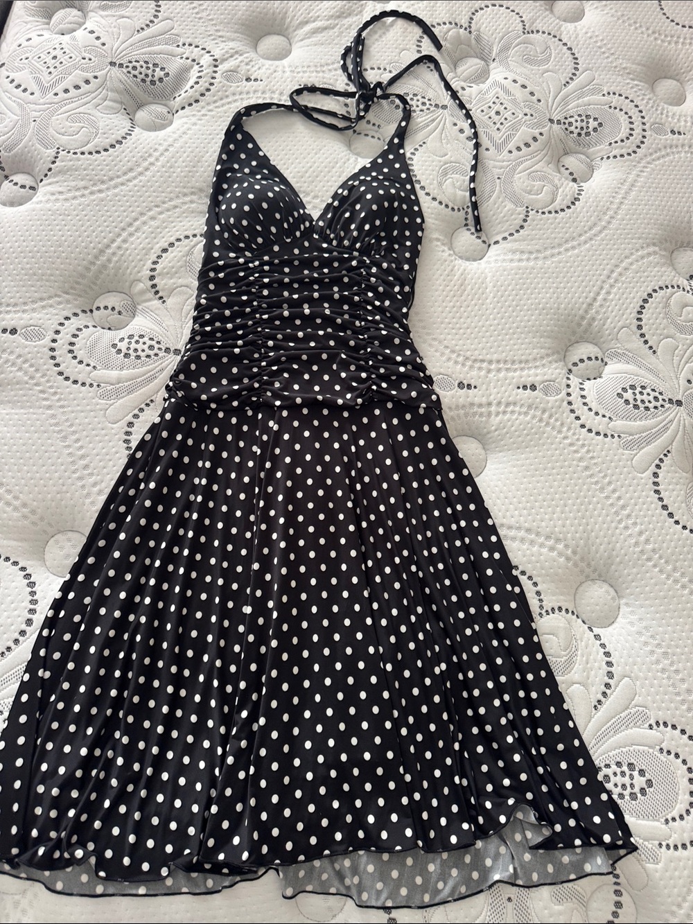 Source Unknown Black and White Polka Dot Halter Backless Dress